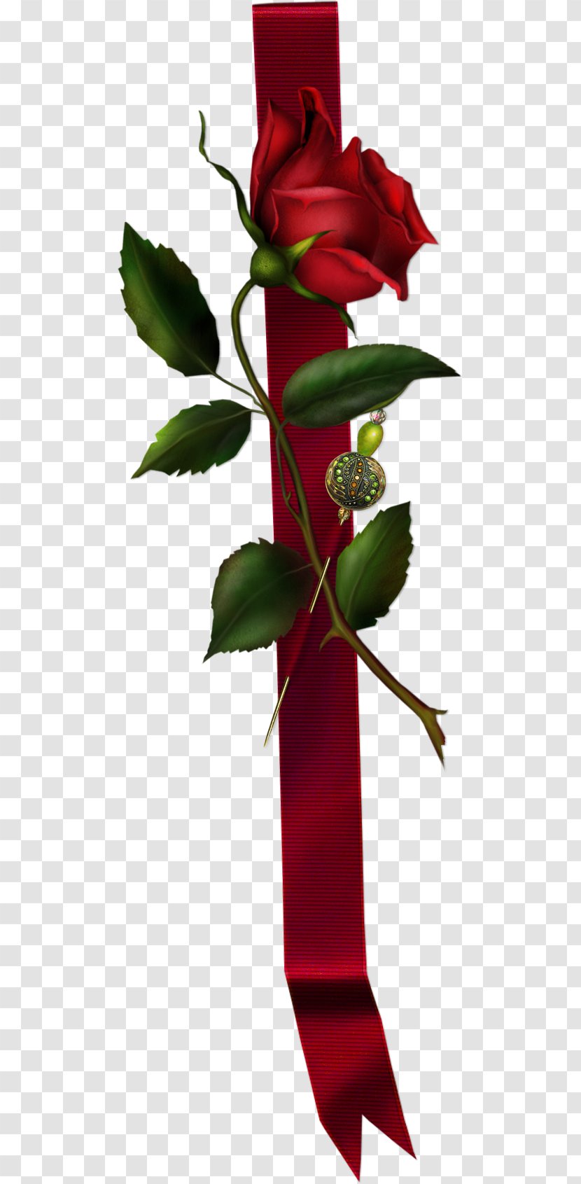 Red Ribbon Rose Clip Art - Floral Design Transparent PNG