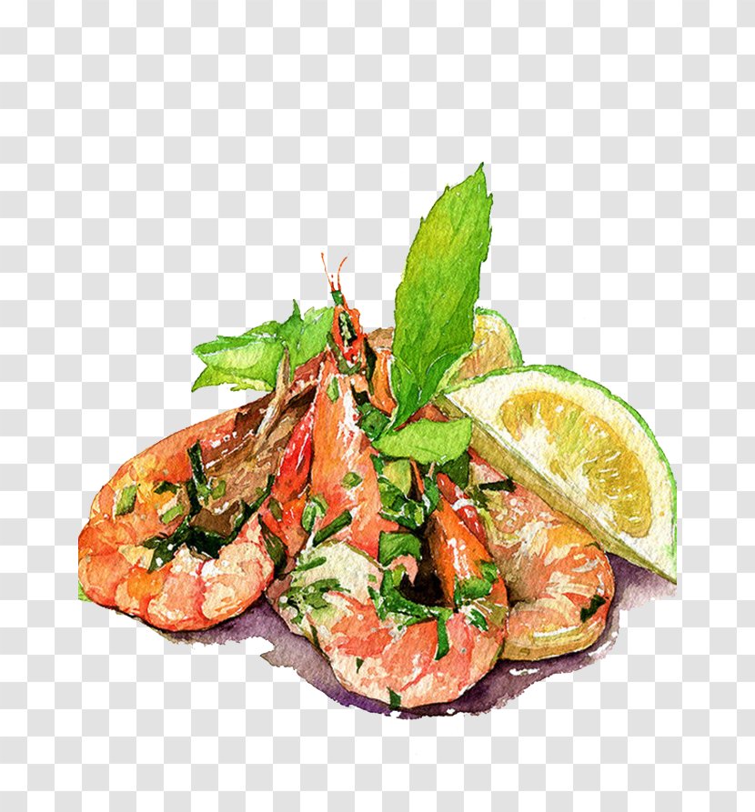 Dim Sum Food Watercolor Painting Dessert Illustration - Dish - Lemon Shrimp Transparent PNG