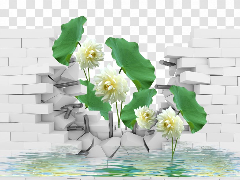 Paper Partition Wall Brick Wallpaper - Aquatic Plant - 3D Mural Transparent PNG