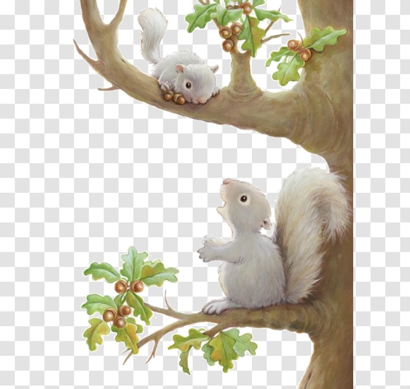 Hand-painted Squirrel Trees - Rodent - Cartoon Transparent PNG