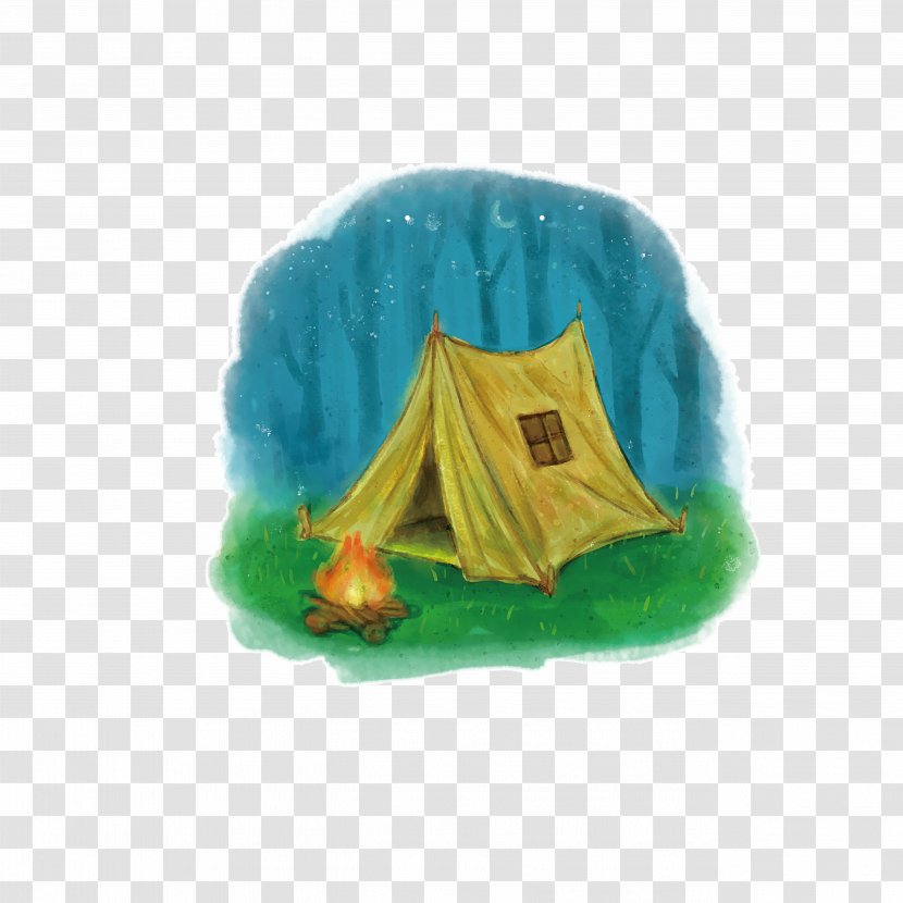 Tent Camping Campfire - Green - Japanese Oil Painting Transparent PNG