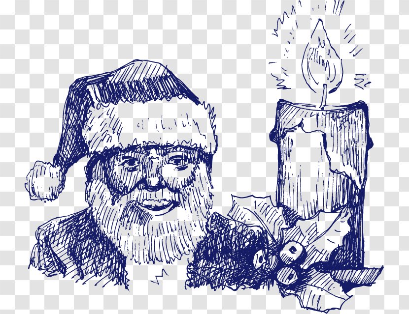 Santa Claus Paper Christmas Illustration - Blue Hand-painted Candle Element Transparent PNG