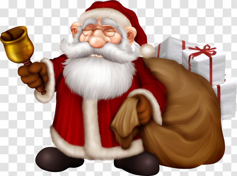 Santa Claus Christmas Tree Jingle Bell - Greeting Card - Cartoon Transparent PNG