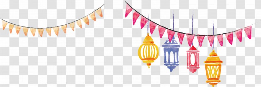 Hand Painted Watercolor Lantern Banner - Painting - Computer Graphics Transparent PNG