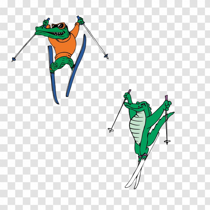 Skiing Illustration - Cartoon - Crocodile Ski Vector Material Transparent PNG