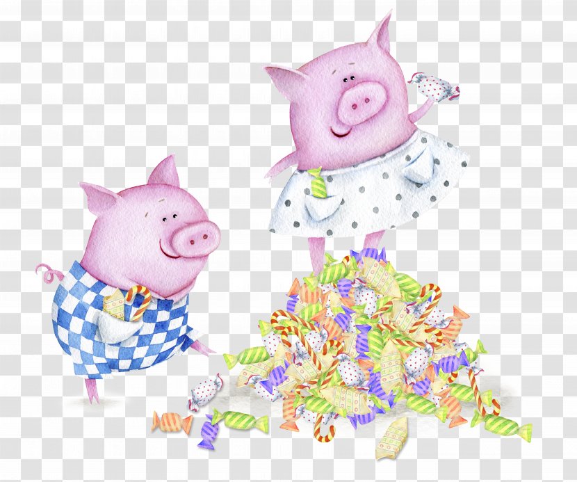 Domestic Pig Candy HD Watercolor Painting Illustration - Cartoon Transparent PNG