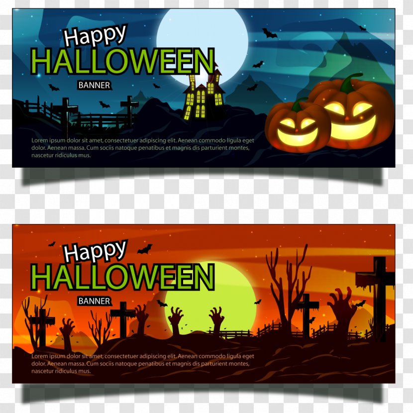 Banner Halloween Bat - Display Advertising - Vector Banners Pumpkin And Cemetery Transparent PNG