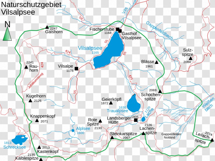 Vilsalpsee Nature Reserve Tannheim Mountains Tannheimer Tal Map - Ecoregion - Kompass Transparent PNG