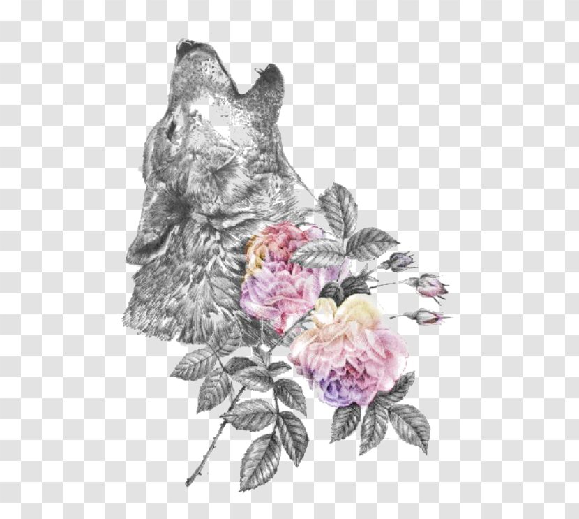 Gray Wolf Watercolour Flowers African Wild Dog Watercolor Painting - Flower - Printing Transparent PNG