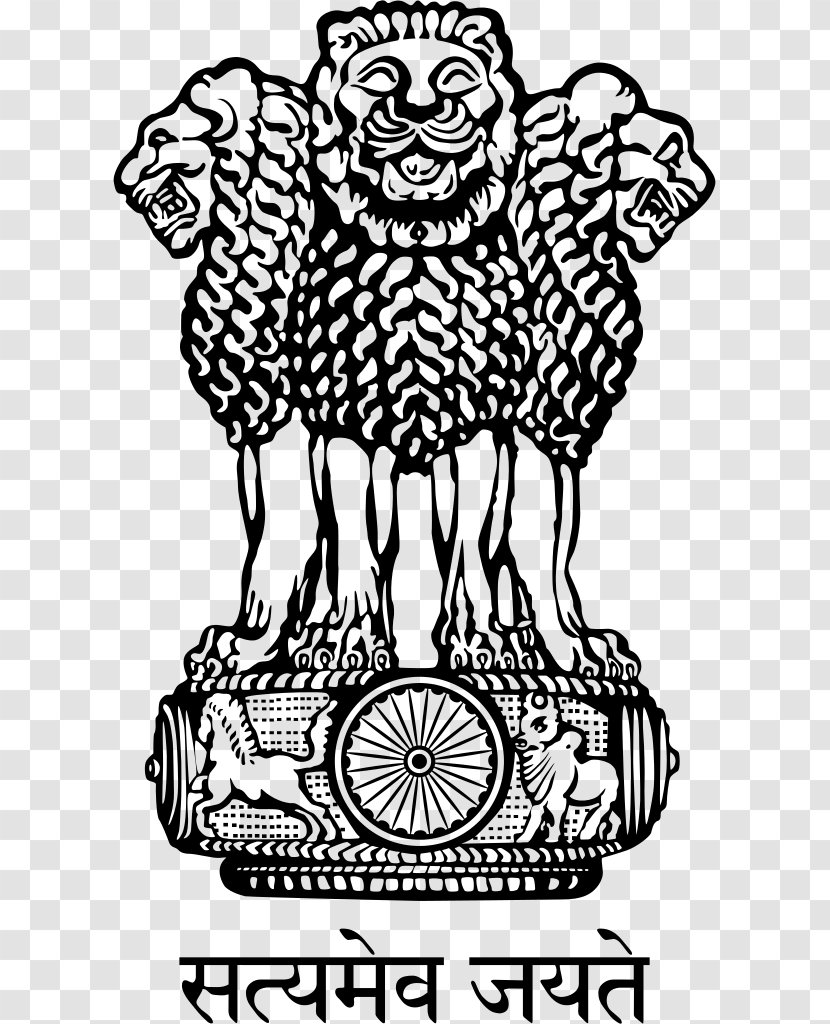 Lion Capital Of Ashoka State Emblem India National Symbols Uttar Pradesh - Blackandwhite - Indian Country Transparent PNG
