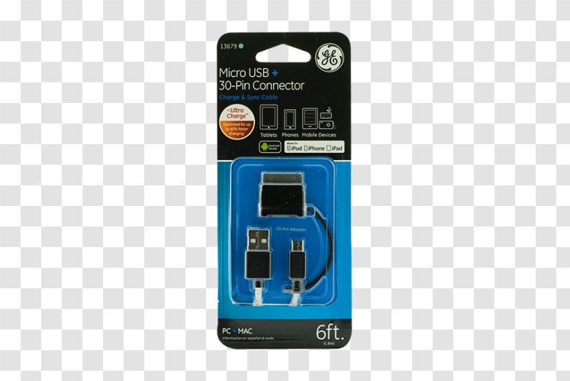 Micro-USB AC Adapter Electrical Connector Data Cable 3 FT - Usb - USB Transparent PNG