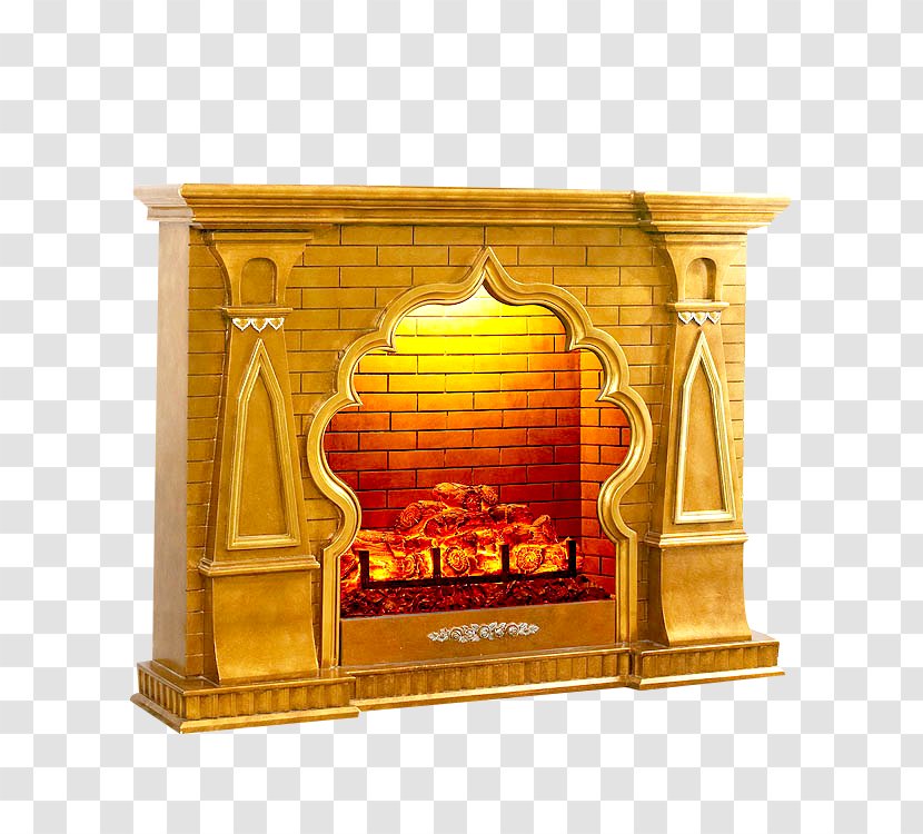 Fireplace Mantel Chimney Central Heating - Fire - Golden European Home Material Transparent PNG