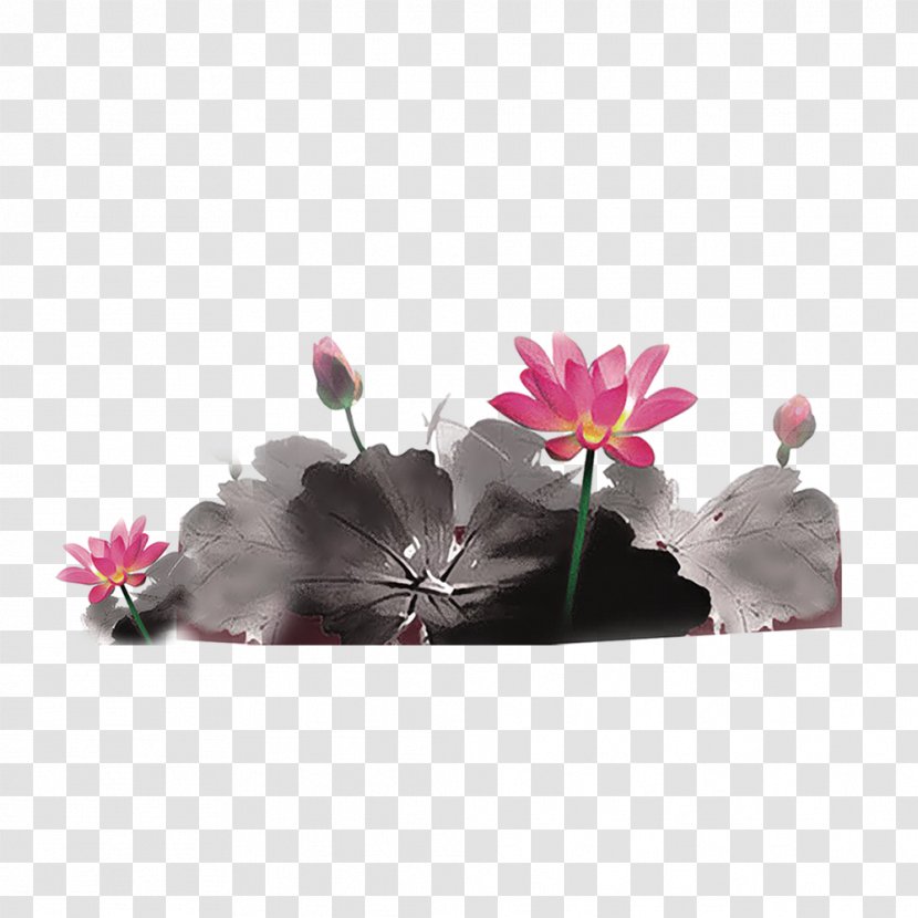 Ink Wash Painting Chinese - Pink - Lotus Transparent PNG