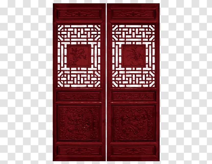 Red Chinoiserie - Door - Redwood Classical Chinese Style Doors Transparent PNG