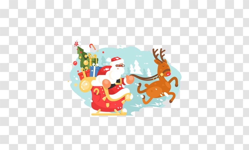 Santa Claus Reindeer Christmas Sled - S Slay - Hand Drawn Illustration Of And Deer Transparent PNG