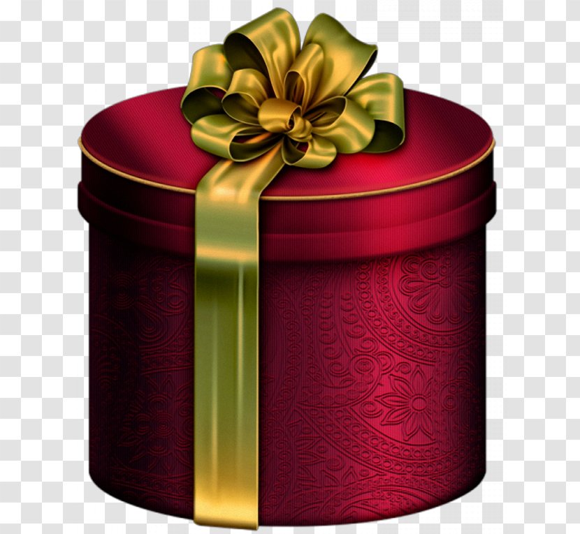 Christmas Gift Box Clip Art - Ribbon - Red Round Present With Gold Bow Clipart Transparent PNG