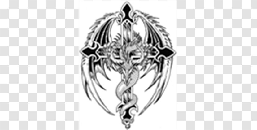Christian Cross Tattoo Celtic Dragon - Black And White Transparent PNG