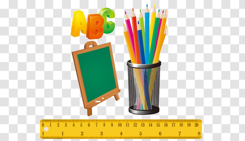 Colored Pencil Crayon Clip Art - Photography - Hand-painted Cartoon Blackboard Ruler School Season Watercolor Pen Letters ABC Transparent PNG