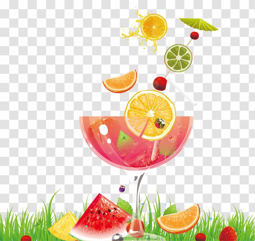 Juice Cocktail Strawberry - Vegetable - A Variety Of Fruit Goblets On The Grass Transparent PNG
