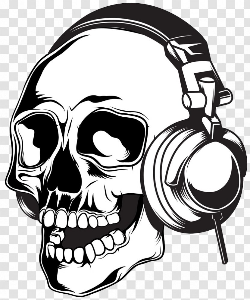 Headphones Skull Illustration - Bone - Skeleton Wearing Transparent PNG