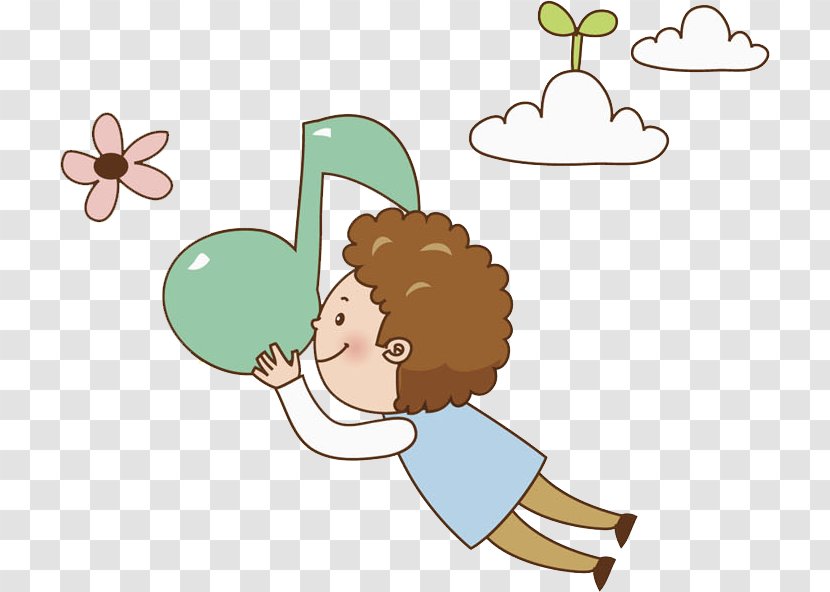 Musical Note Illustration - Watercolor - A Little Boy Flying With Notes Transparent PNG