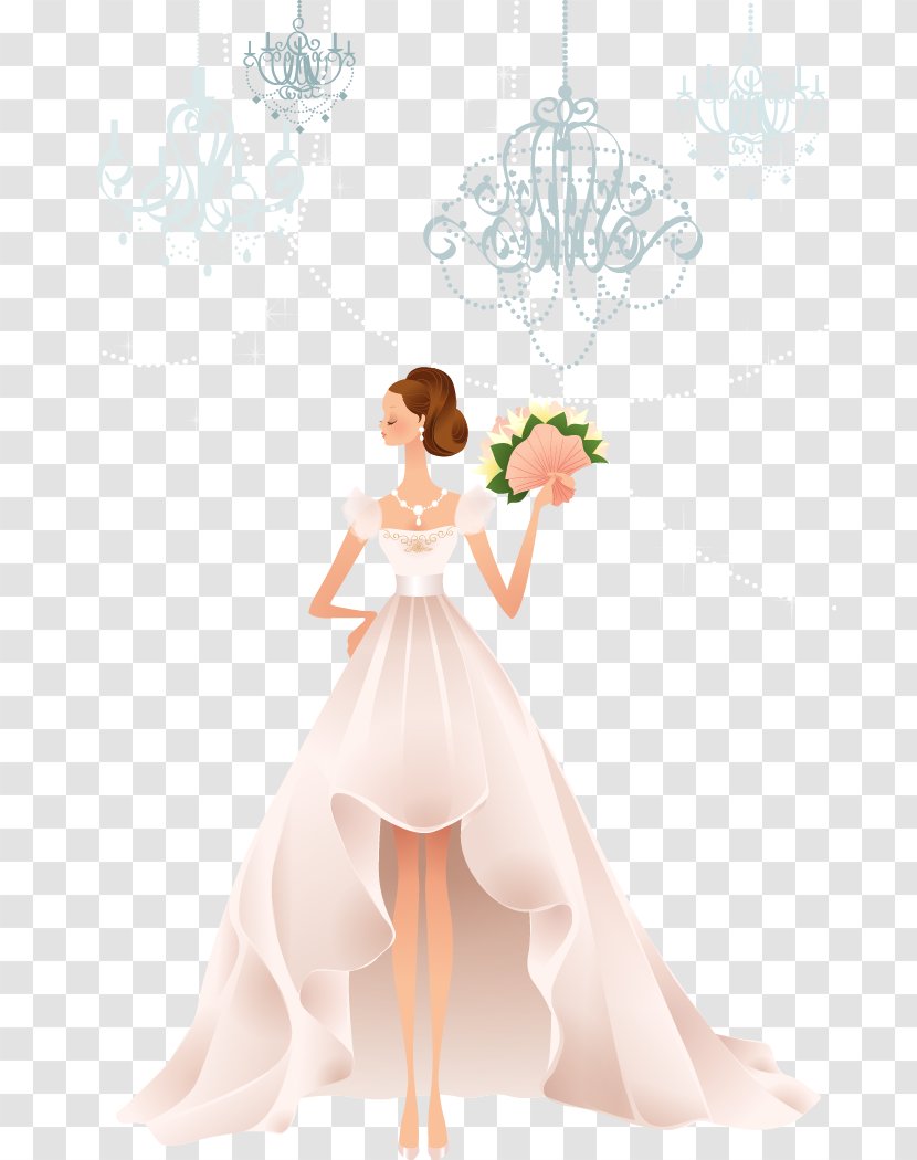 Wedding Dress Bride - Tree - Waved Flowers Beautiful Vector Material Transparent PNG