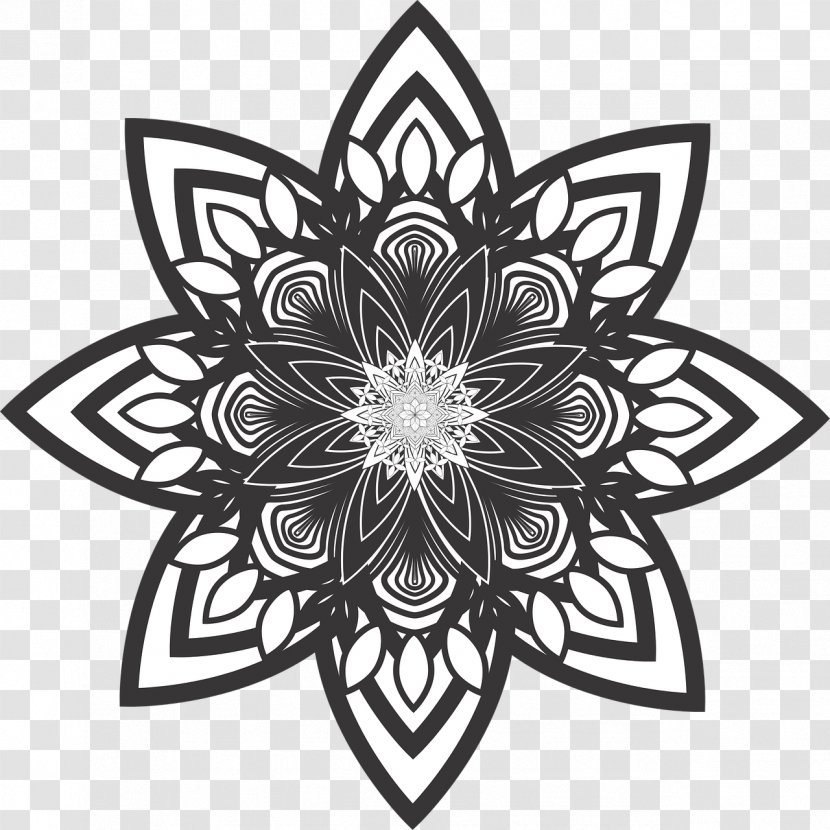 Mandala Art Meditation Coloring Book - Monochrome - Flower Transparent PNG