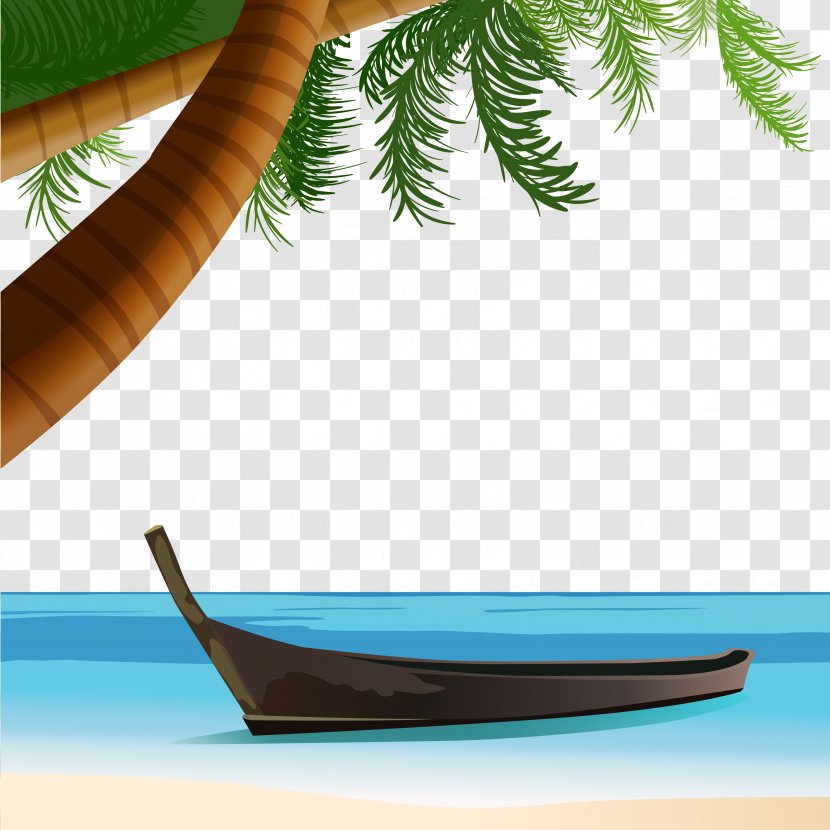 Beach Coconut Tree - Vector Palm Boat Transparent PNG