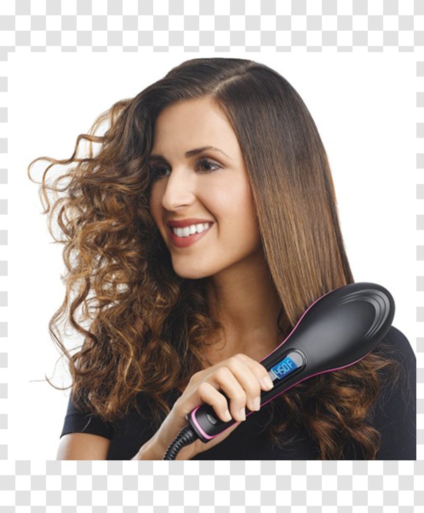 Hair Iron Comb Straightening Hairbrush - Brown Transparent PNG