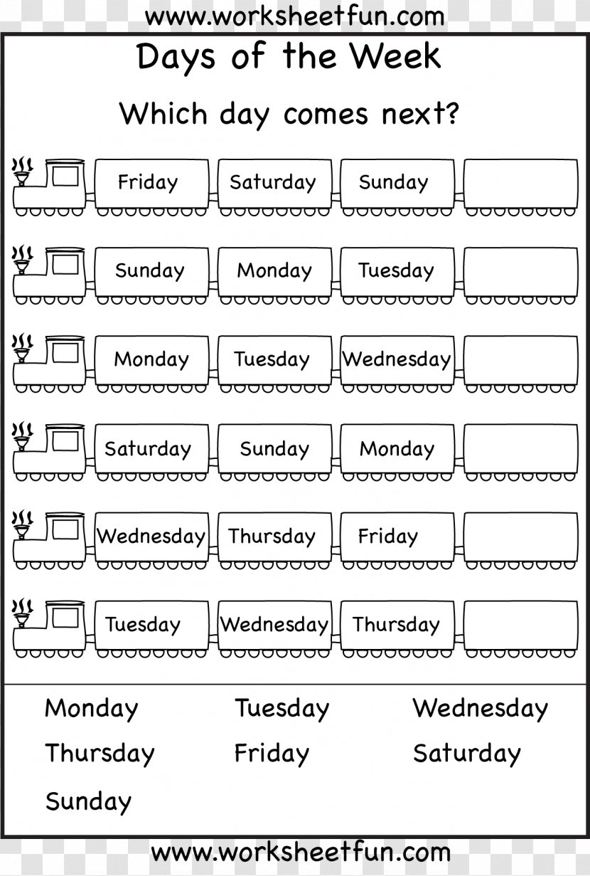 Names Of The Days Week Worksheet Calendar Month - Area - Printable Volleyball Sheets High School Transparent PNG