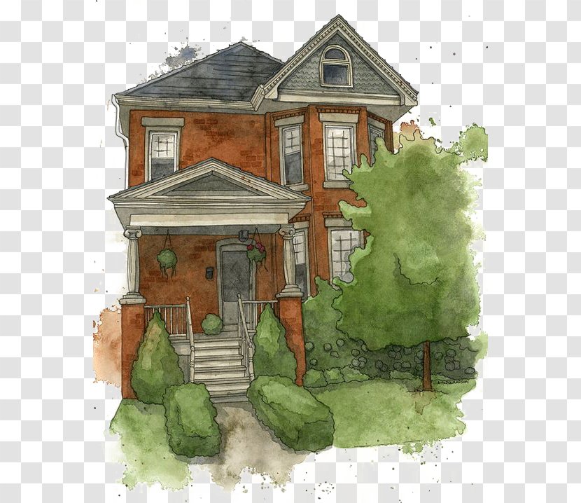 House Watercolor Painting Gratis Icon Transparent PNG
