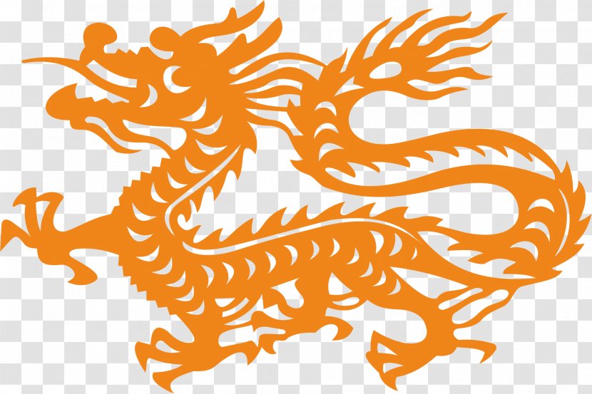 Dragon Chinese New Year Clip Art - Orange - Paper-cut Transparent PNG