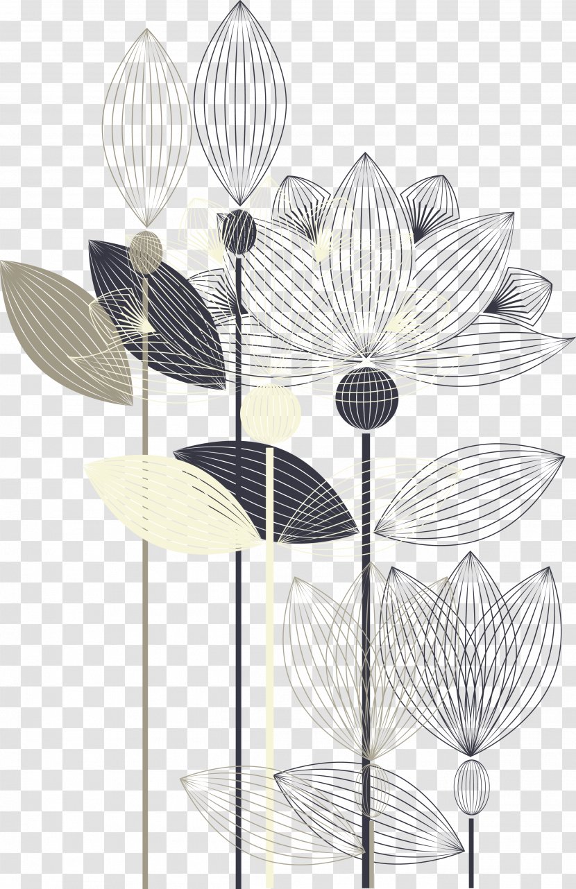 Black And White - Leaf - Hand-painted Lotus Transparent PNG