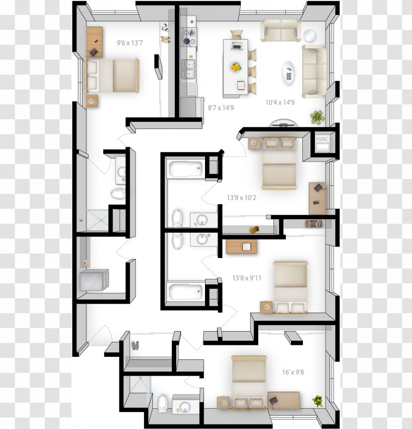 Floor Plan The Knoll Apartment Bedroom - Bathroom - Furniture Transparent PNG