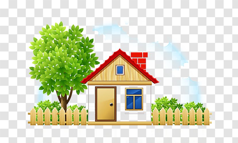 House Cartoon Drawing Cottage - Elevation - Fence Transparent PNG