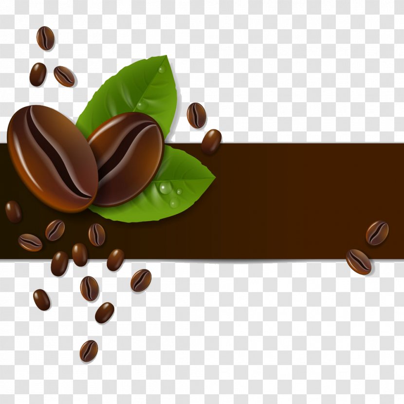 Coffee Bean Espresso Tea - Beans And Green Leaves Transparent PNG