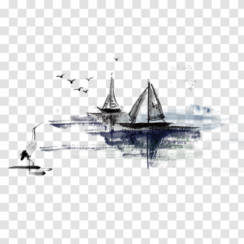 China Ink Wash Painting Brush Illustration - Photography - Flower Boats Transparent PNG