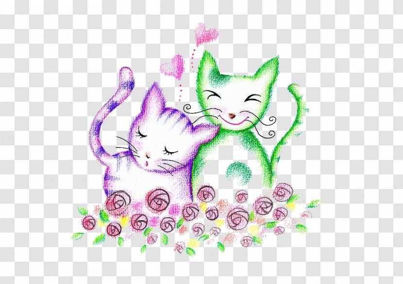 Cat Kitten Drawing Love Wallpaper - Watercolor Transparent PNG