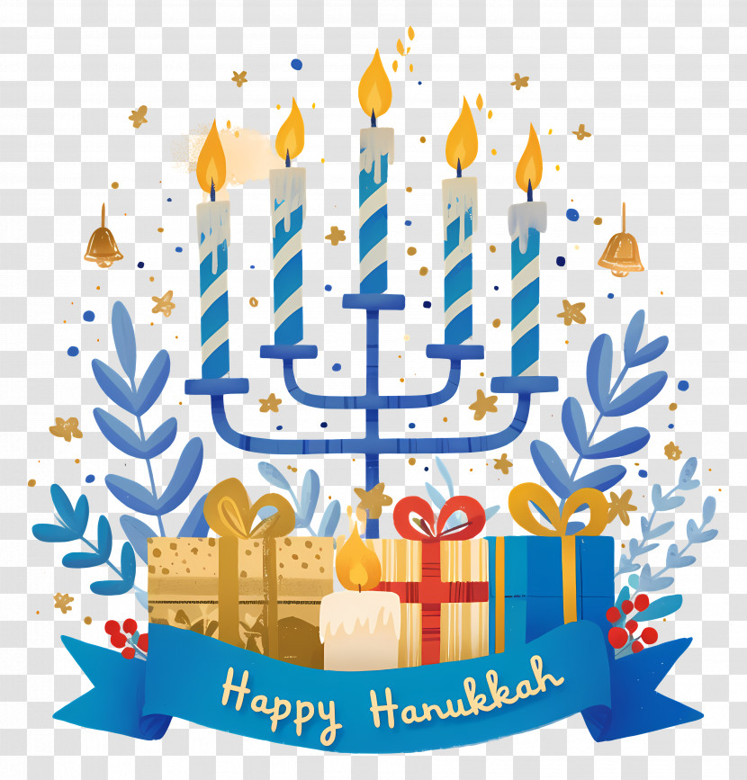 Happy Hanukkah - Hanukkah Menorah With Gifts And Decorations Transparent PNG