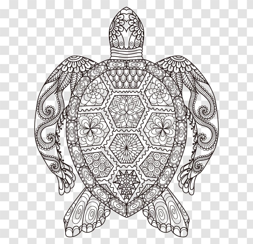 Sea Turtle Coloring Book Adult Drawing - Monochrome - Linear Painting Transparent PNG