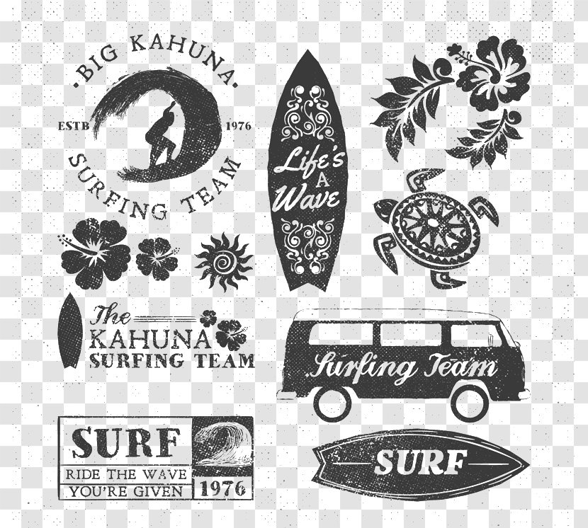 Surfing Logo Clip Art - Black And White - Surf Transparent PNG