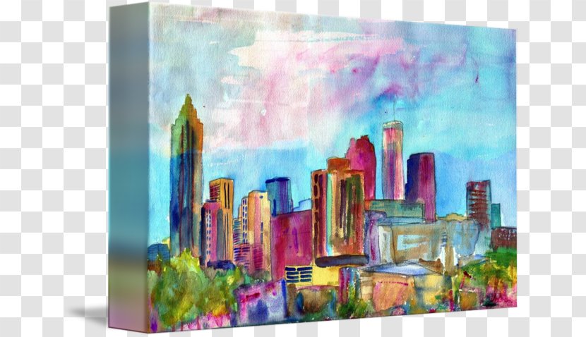 Skyline Watercolor Painting Modern Art Atlanta Still Life - Work Of Transparent PNG