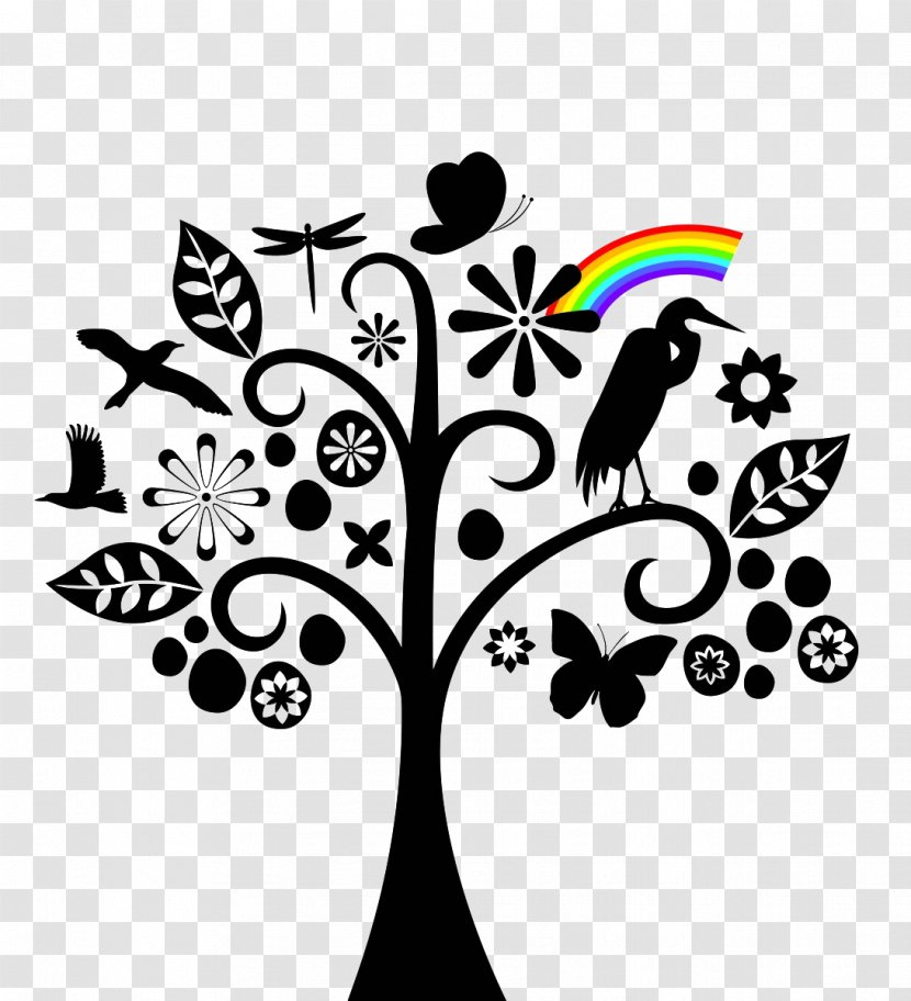 Black And White Tree Illustration - Branch - Rainbow After The Storm Transparent PNG