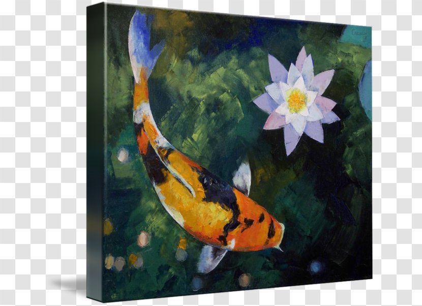 Koi Goldfish Painting Showa Art - Tile - Water Lilies Transparent PNG