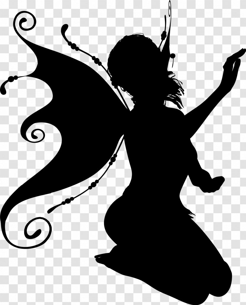 Fairy Silhouette Clip Art - Black And White Transparent PNG