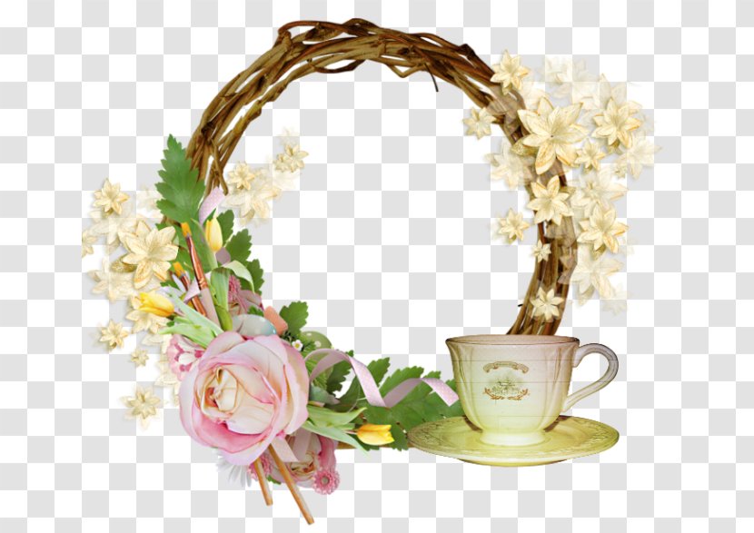 Clip Art - Coffee Cup - Wicker Flowers Frame Transparent PNG
