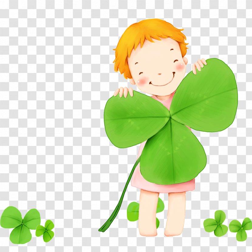 Cartoon Drawing Illustration - Petal - Children Holding Clover Transparent PNG