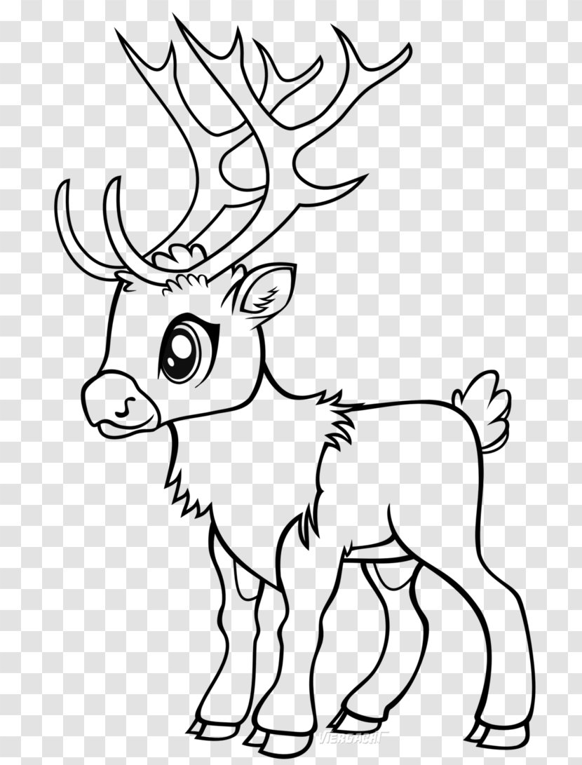 Reindeer Line Art Drawing - Black And White - Hand-painted Vector