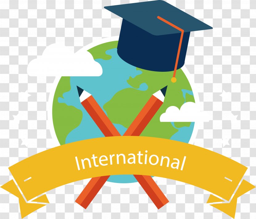 Study Abroad Icon - Logo - Bachelor Of Cap And Pencil Vector Transparent PNG