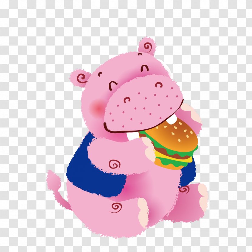 Hippopotamus Clip Art - Eating - Vector Red Cute Hippo Hamburgers Transparent PNG